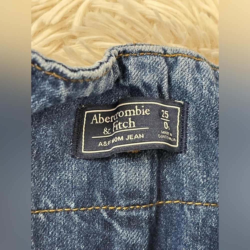 Abercrombie & Fitch Jeans Paper Bag High Rise A&F Mom 25 0S Raw Hem Blue belted - Picture 6 of 9